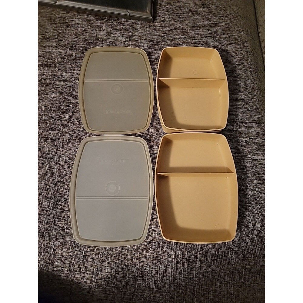 (2) Vintage Tupperware 813-3 Divided Snack & Sandwich Container With Lid USA